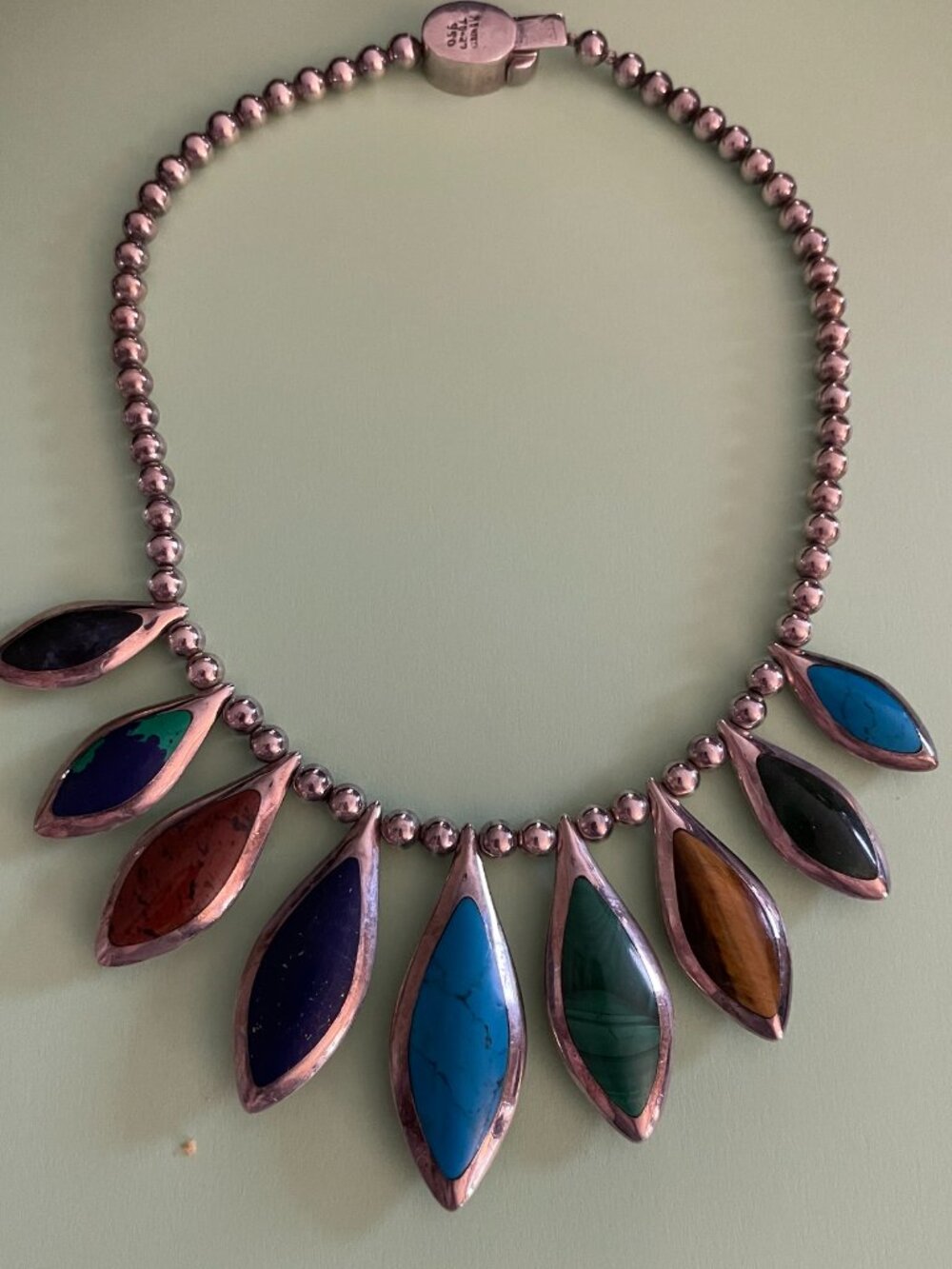 Vintage Taxco Sterling Silver Necklace 16" Reversible Onyx 111 grams 950 Mexico - Picture 1 of 16